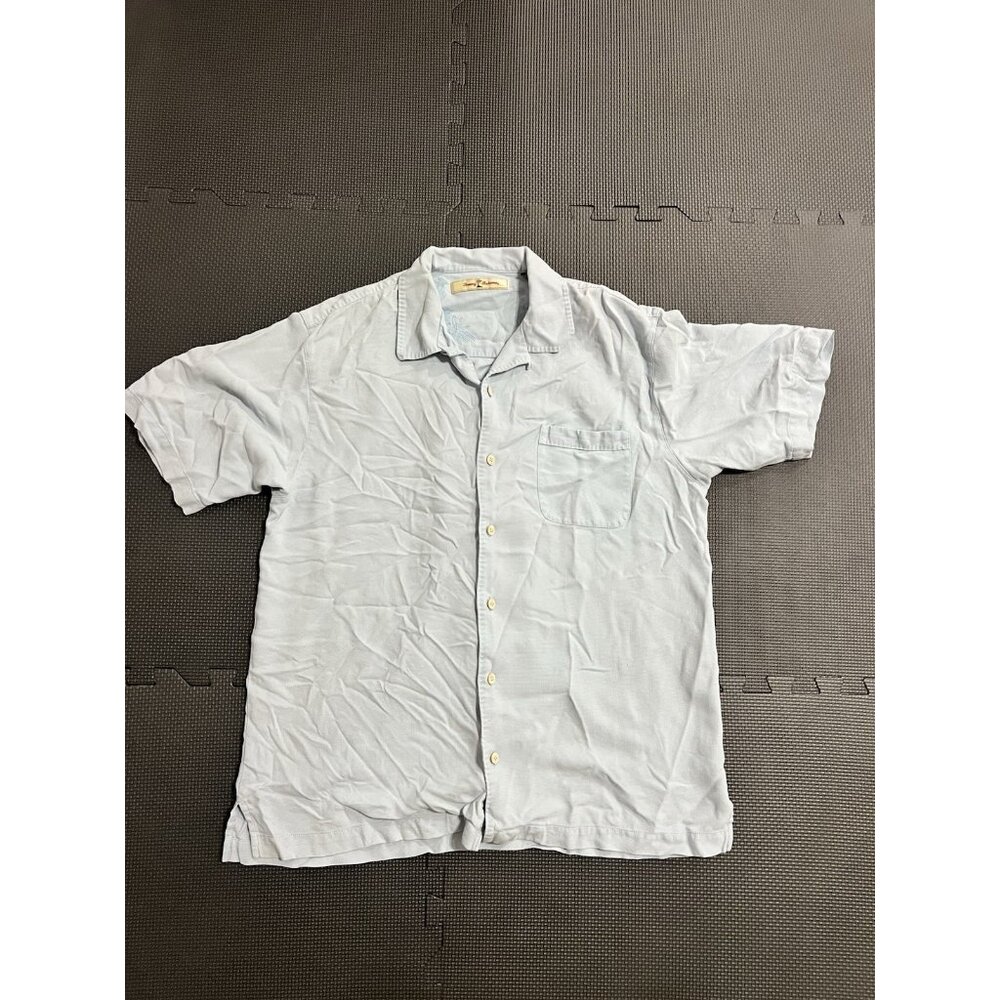 Tommy Bahama Men's Light Blue 100% Silk Short Sleeve Shirt Button Up, Size M